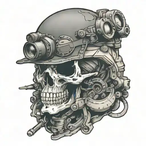 skull in special forces combat helmet with night vision goggles, raven picking flesh out of skull tattoo design idea
