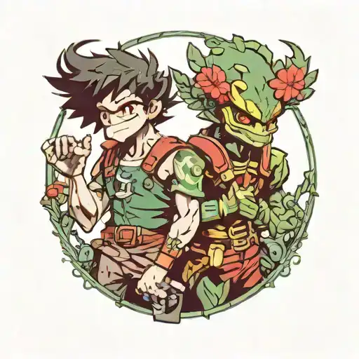 Dark deku and Adult deku, only head, %50 %50 tattoo design idea