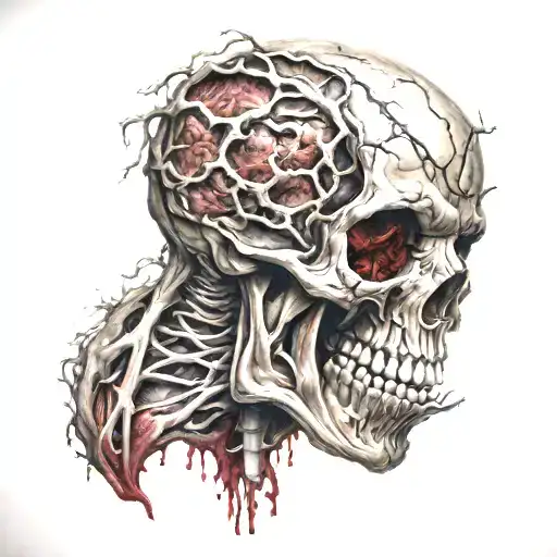 realistic Human organs, Decayed, rotting, veiny, blood vessels, bloody, guts, bleeding, melting, organs, gore, tattoo design idea
