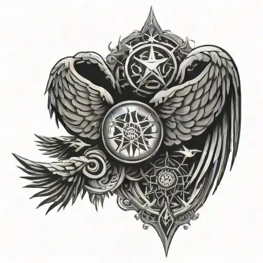 Anti Possession Symbol and wings supernatural  tattoo design idea
