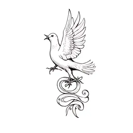 a dove and a scroll tattoo design idea