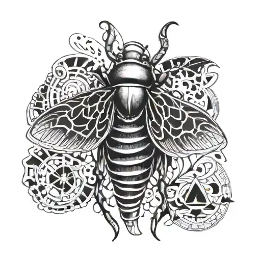 cicada surrounded by intricate patterns tattoo design idea