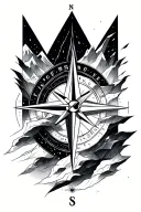 compass rose with intricate geometric mountains tattoo design idea