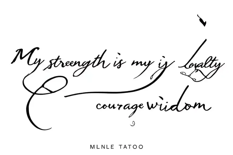 my strength is my loyalty courage wisdom tattoo design idea