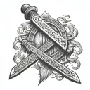 vintage weathered Viking sword tattoo design idea