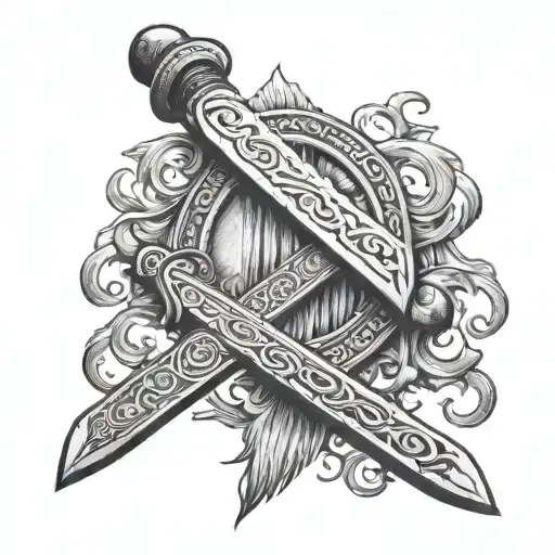 vintage weathered Viking sword tattoo design idea