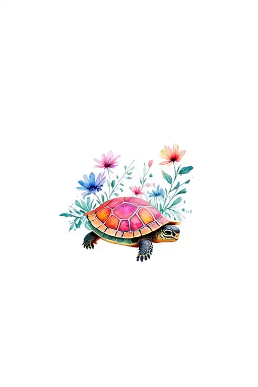 turtle surrounded by flowers  tattoo design idea