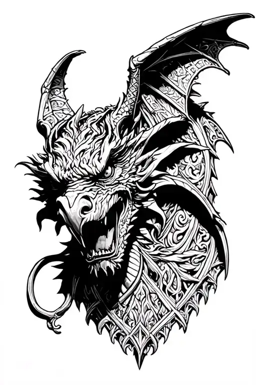 gothic architecture into a gargoyle front facing tattoo design idea