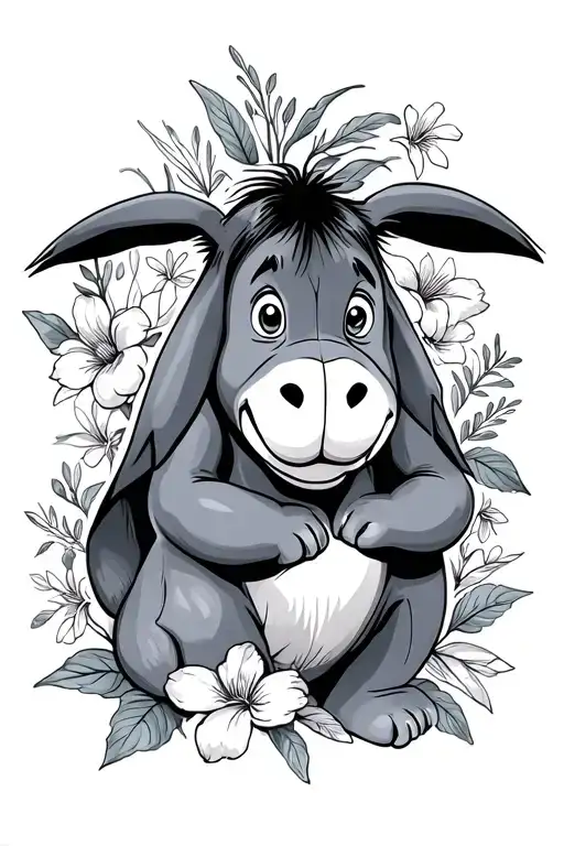 floral design with Eeyore from Winnie the pooh tattoo design idea