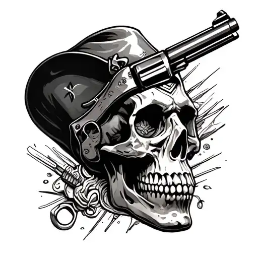 Cod Boy in the skull with a revolver tattoo design idea