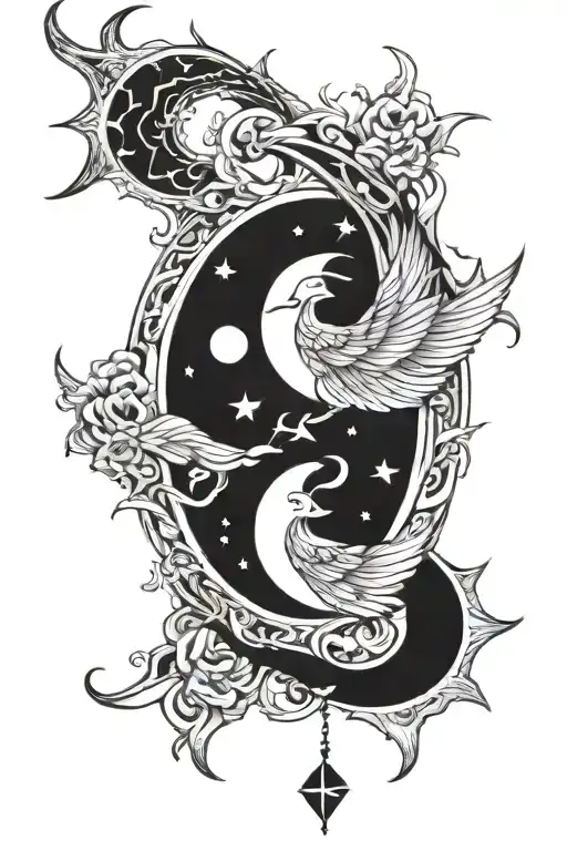 moon and yinyang sagittarius cancer tattoo design idea