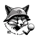 Fox head with army helmet with golf club and golf ball tattoo design idea