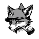 Fox head with army helmet with golf club and golf ball tattoo design idea