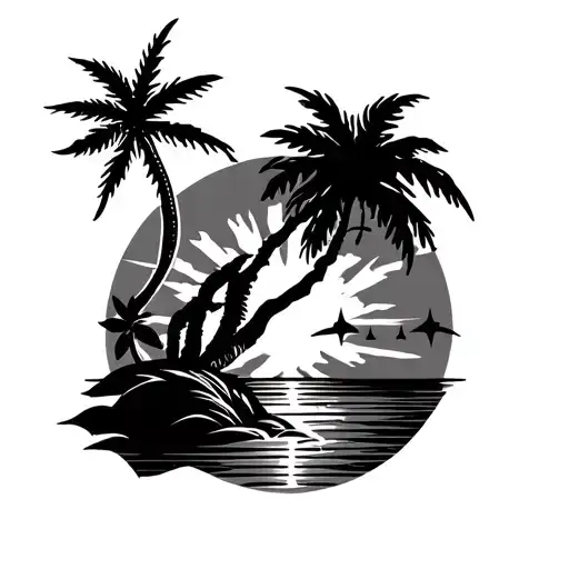 philippine map palm tree with sunset and 3 star and a sun tattoo design idea