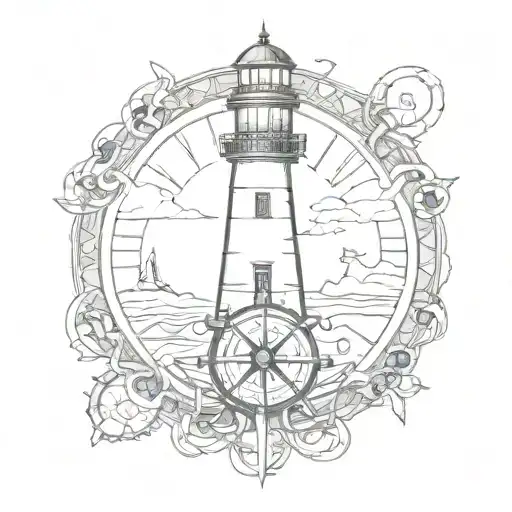 lighthouse, anchor, compass rose intertwined tattoo design idea