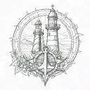 lighthouse, anchor, compass rose intertwined tattoo design idea