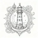 lighthouse, anchor, compass rose intertwined tattoo design idea