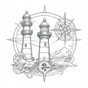 lighthouse, anchor, compass rose intertwined tattoo design idea