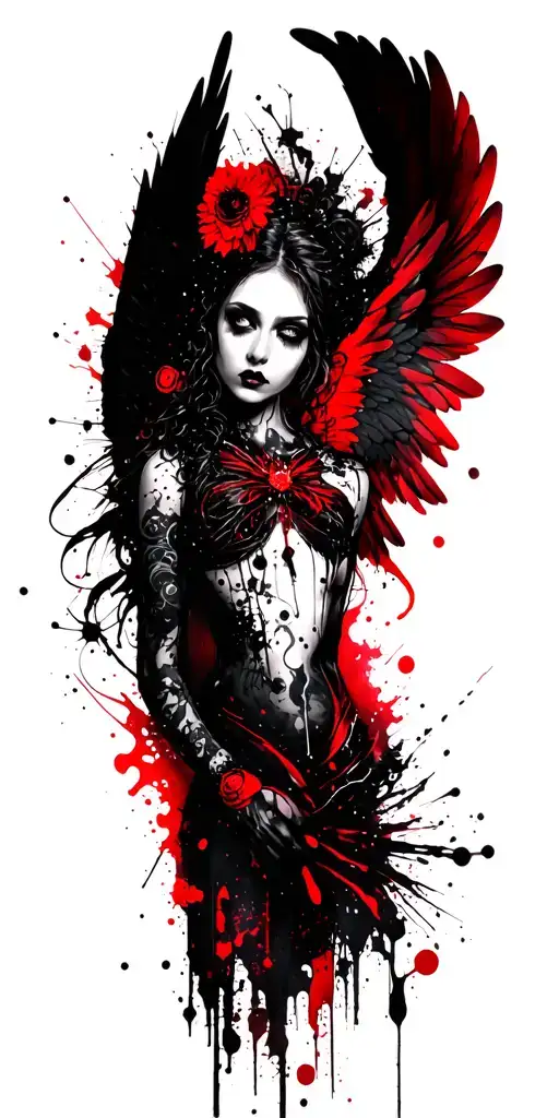 goth angel tattoo design idea