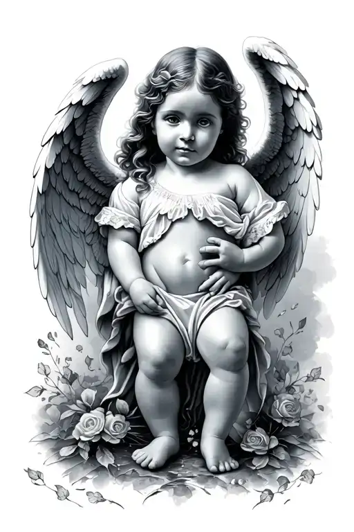 Angel baby foot prints tattoo design idea