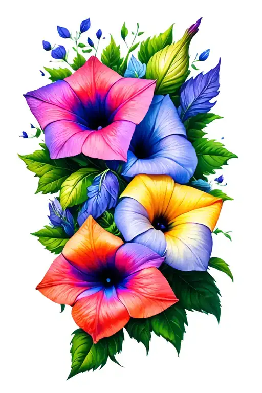 lark spur and morning glory flowers connected tattoo design idea