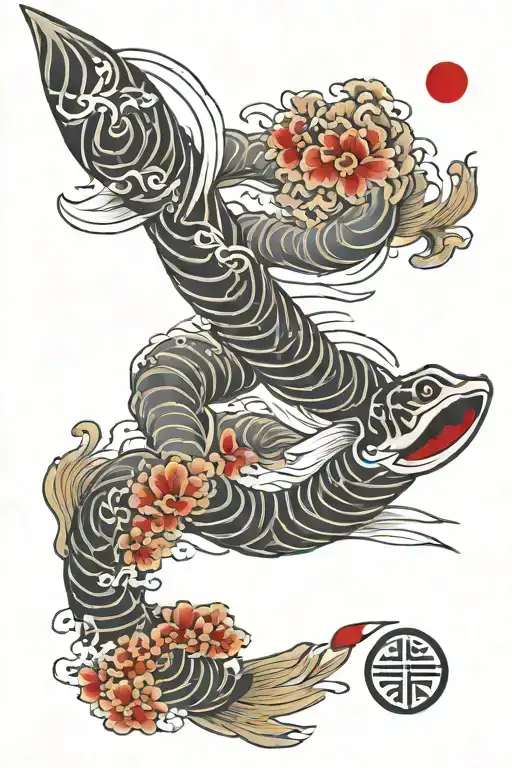 kamikaze flag intertwined tattoo design idea