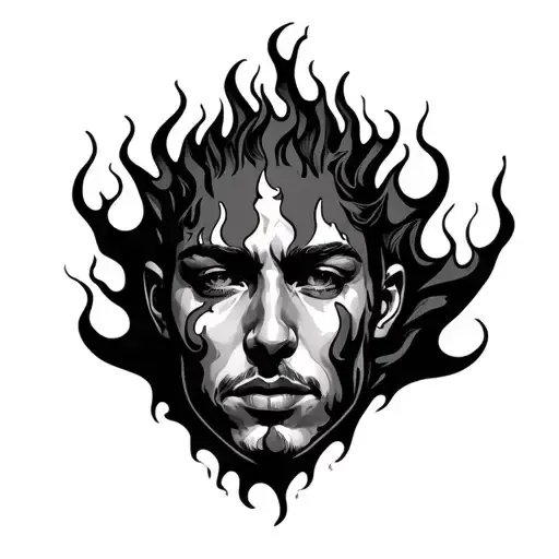 face with forest fire flames tattoo design idea
