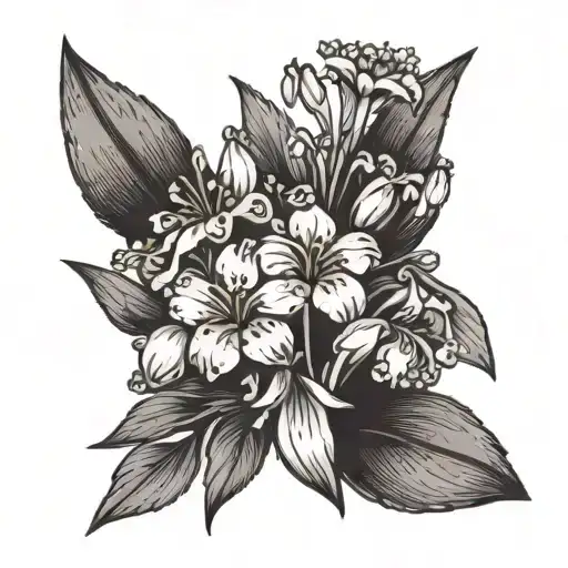 small carnations and snowdrop boquet made with simple lines tattoo design idea