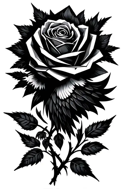 a raven and black rose geometric shapes tattoo design idea