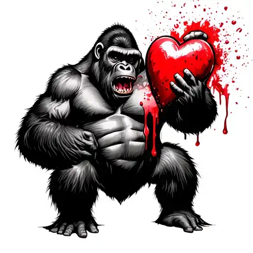 gorilla eating a bloody heart tattoo design idea