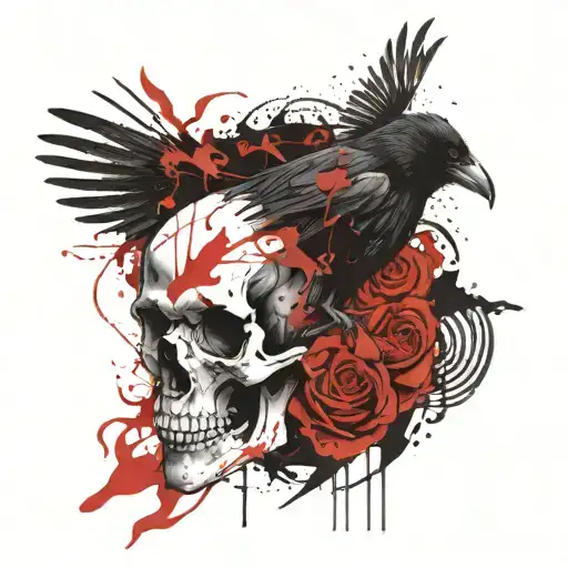 The Raven and the Skull and the Demon tattoo design idea
