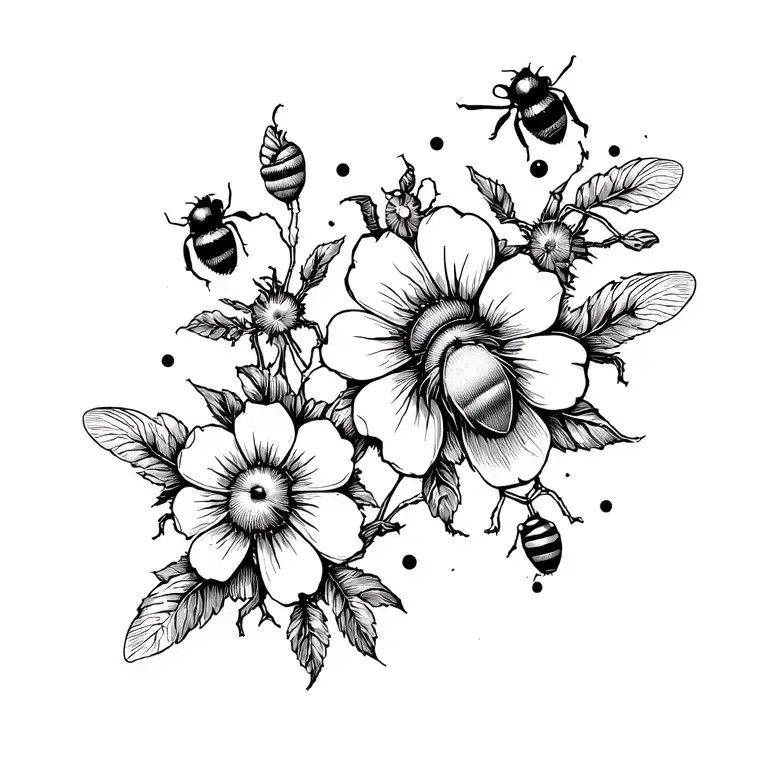 bees, flowers and honeycomb  inspired tattoo design idea