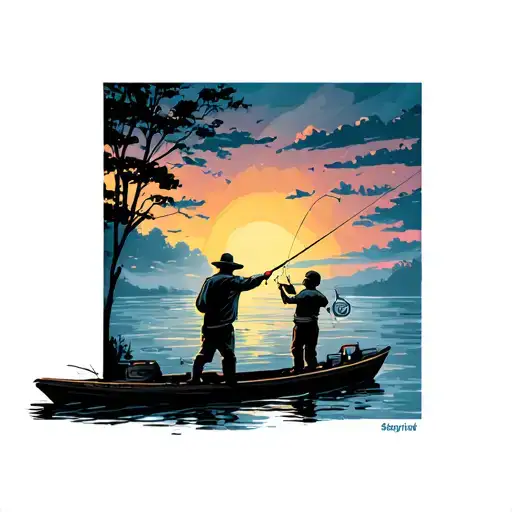 father and son fishing along keypot nj waterfront in memory of tattoo design idea