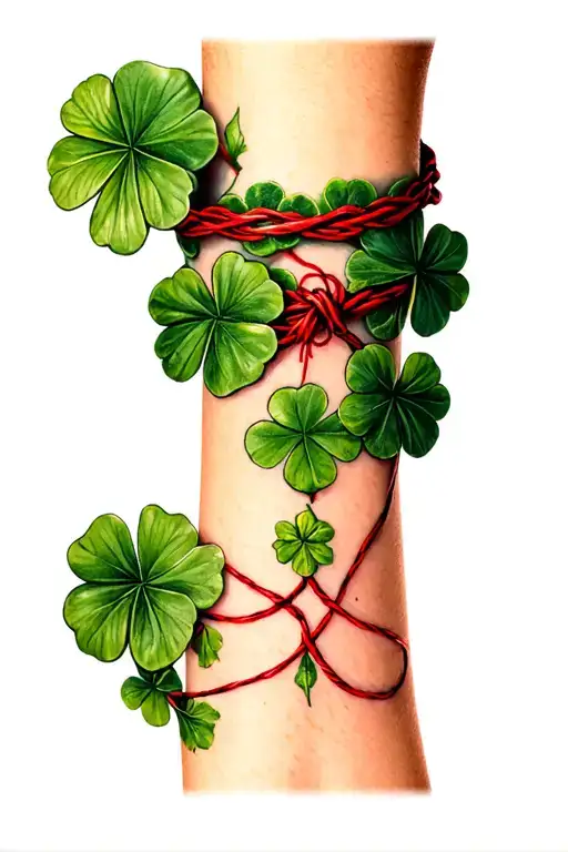 ivy bracelet, a clover and a red string tattoo design idea