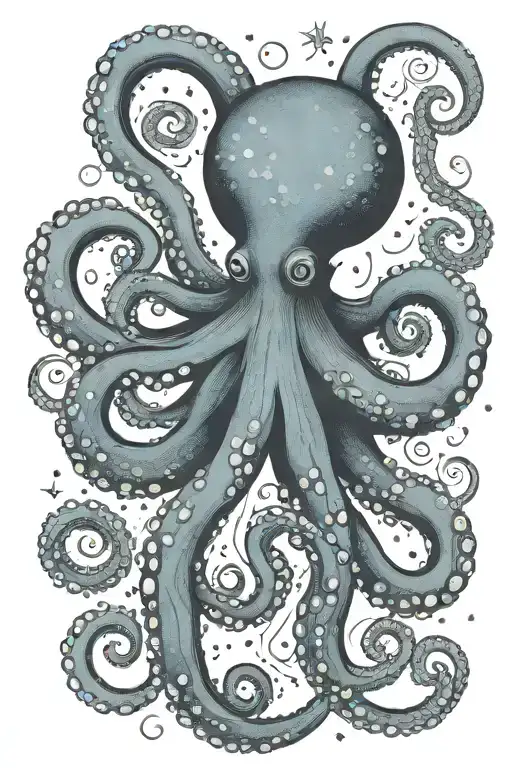 one octopus, van gogh starry night swirl tattoo design idea
