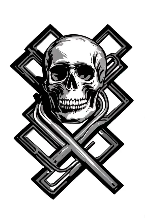 Mexican skull above a double X above an outline of circuit de catalunya tattoo design idea