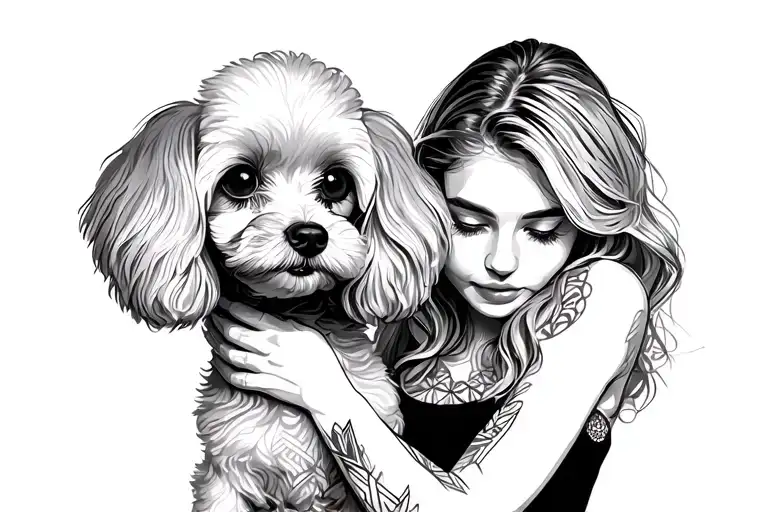  toy poodle with woman holding tattoo design idea