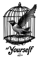 "Free Yourself " bird flying out of a cage tattoo design idea