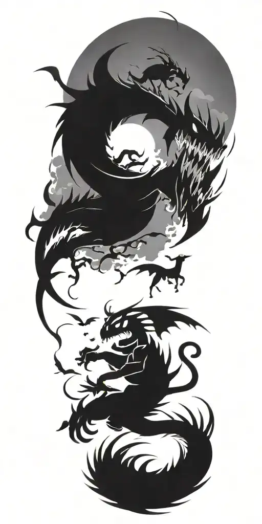 pokemon battling in the form of heaven and hell horror style tattoo design idea