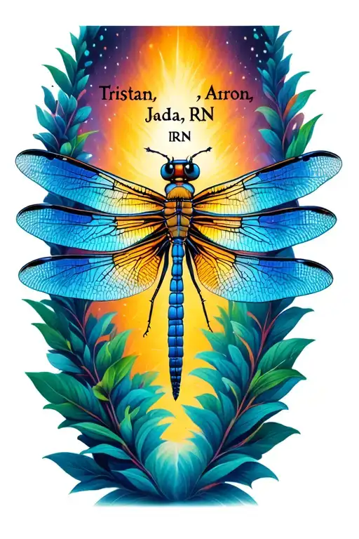 "Tristan, Aaron, Jada, RN" "Tristan, Aaron, Jada, RN" dragonfly hovering tattoo design idea