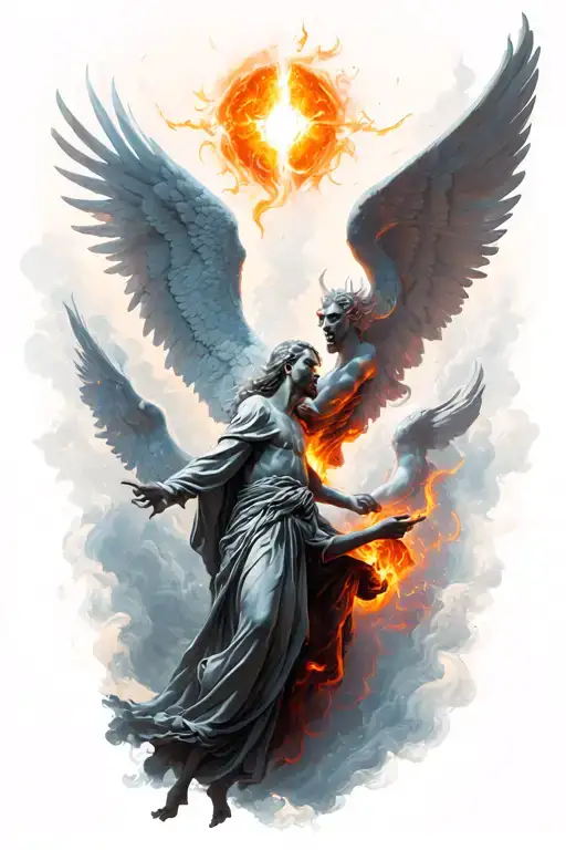 heaven vs hell theme with angels and demons fighting tattoo design idea