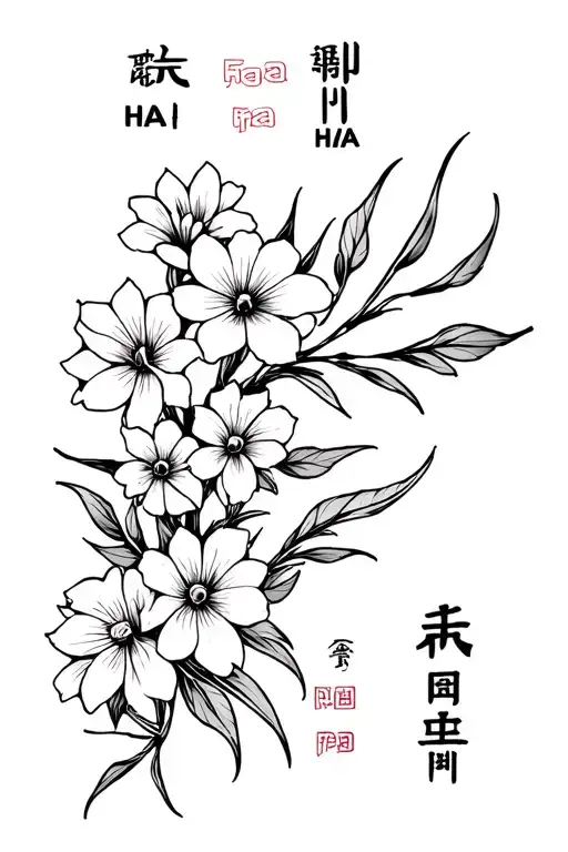 Create a forearm tattoo with spider flowers and Chinese meanings while also including the words HA HA HA as in joker lik tattoo design idea