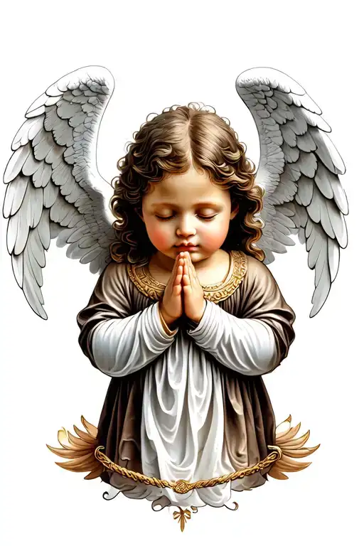 baby angel praying hands holding tattoo design idea