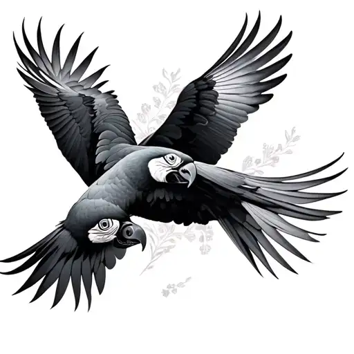 2 flying macaws tattoo design idea