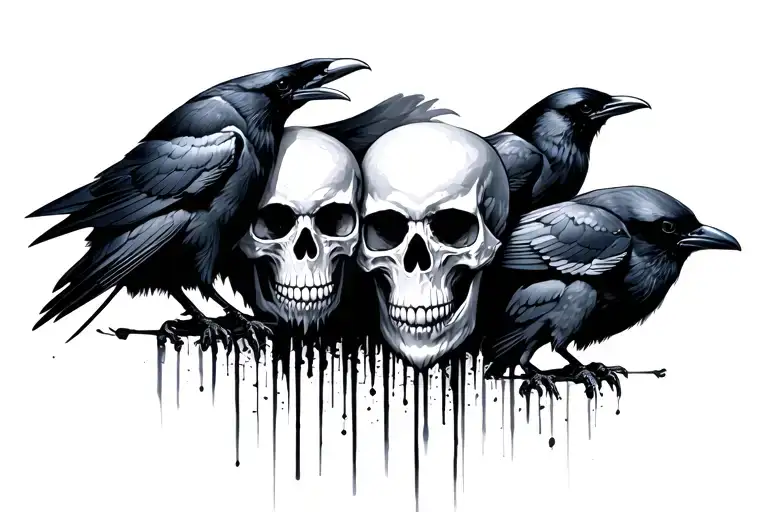 skulls fading out into crows tattoo design idea