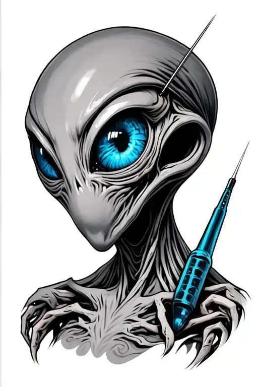 blue eyed alien with anal probe tattoo design idea