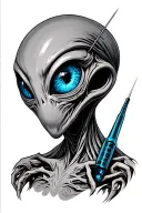 blue eyed alien with anal probe tattoo design idea