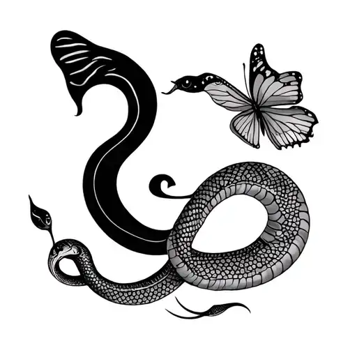 design a tattoo with a semicolon, butterfly and a snake. simple but pretty tattoo design idea