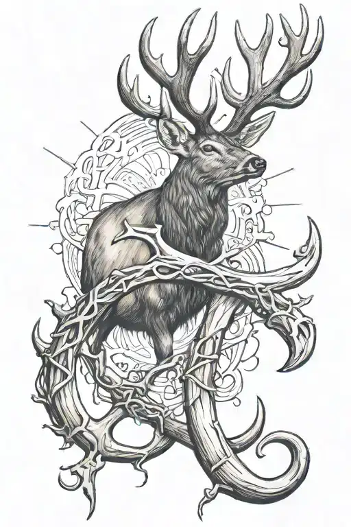 cross tattoo made with a elk antler and a fishing hook tattoo design idea