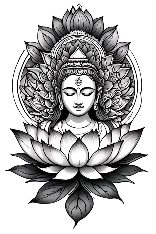 minimalist aham brahmasmi around lotus flower blooming tattoo design idea